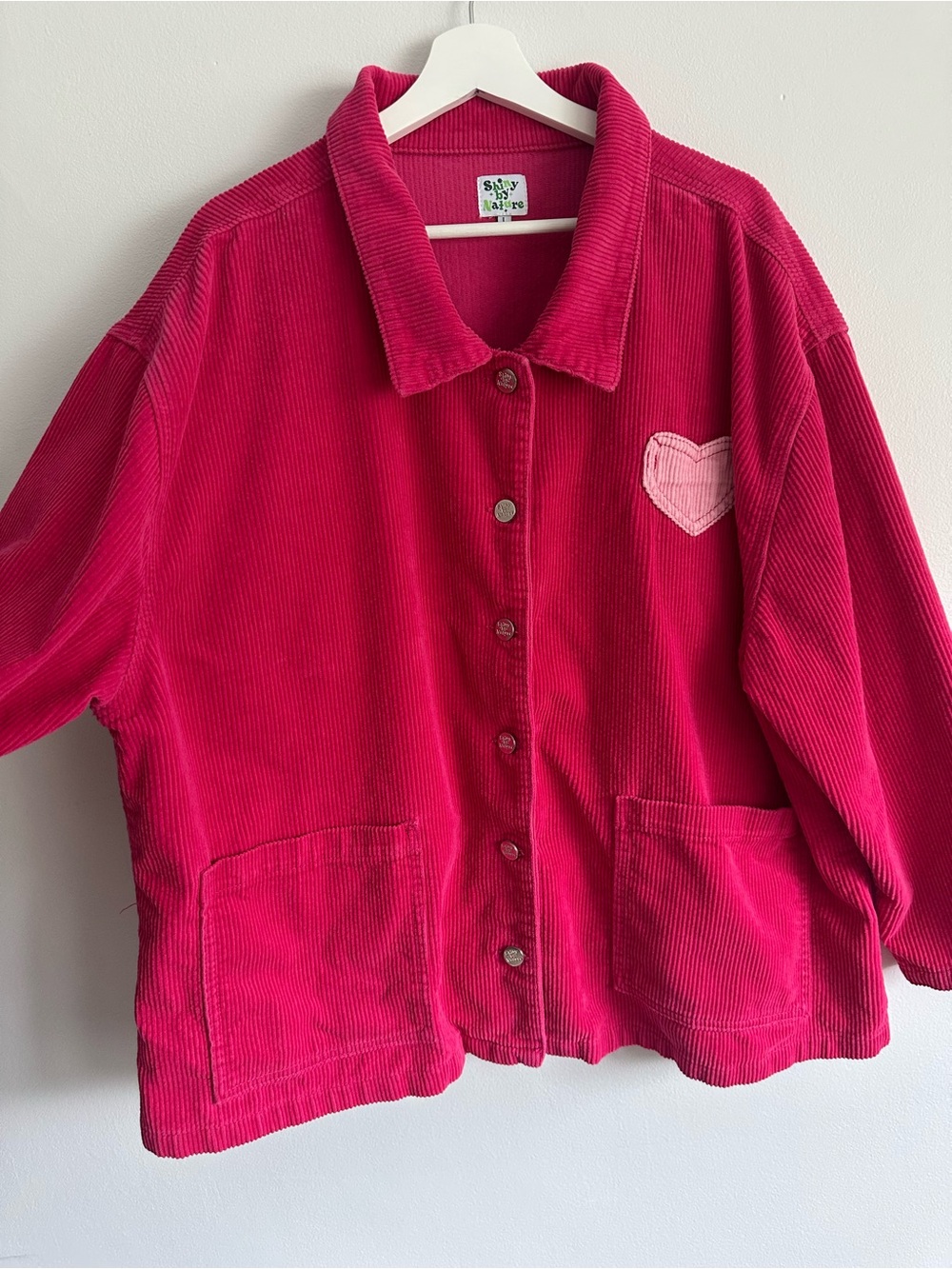 Shiny By Nature Corduroy Jean Jacket with Heart Patch Hot Pink Size Large - Picture 2 of 10